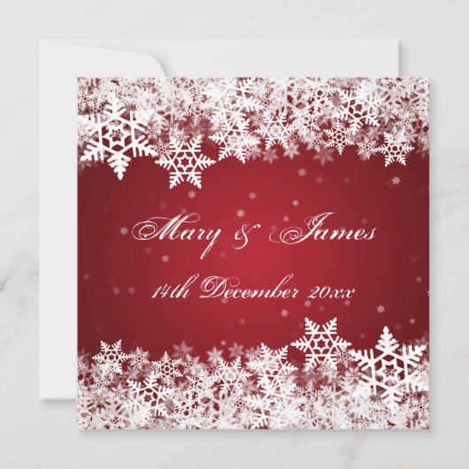 Elegant Wedding Winter Snowflakes Red Kaart (Voorkant)