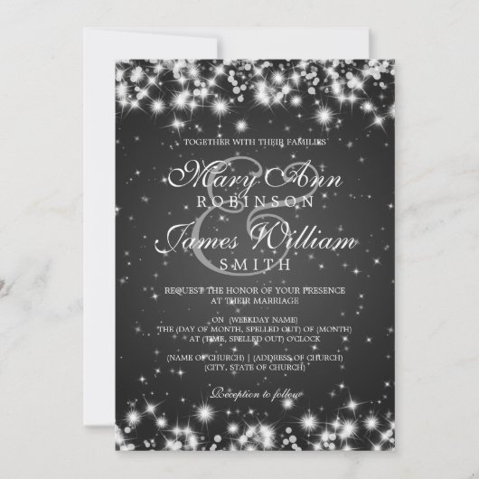 Elegant Wedding Winter Sparkle Black Kaart (Voorkant)