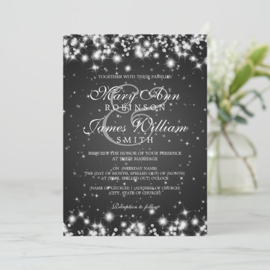 Elegant Wedding Winter Sparkle Black Kaart (Staand voorkant)