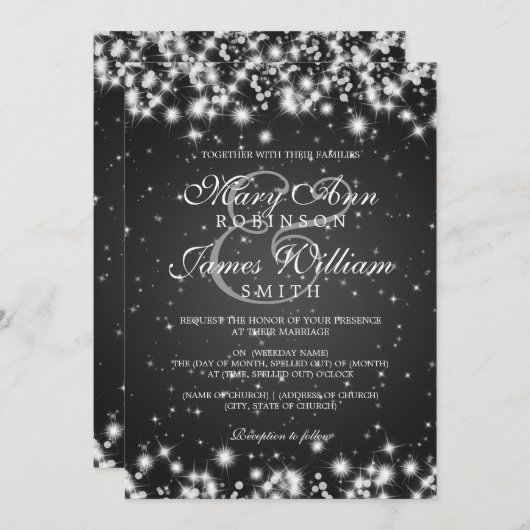 Elegant Wedding Winter Sparkle Black Kaart (Voorkant / Achterkant)