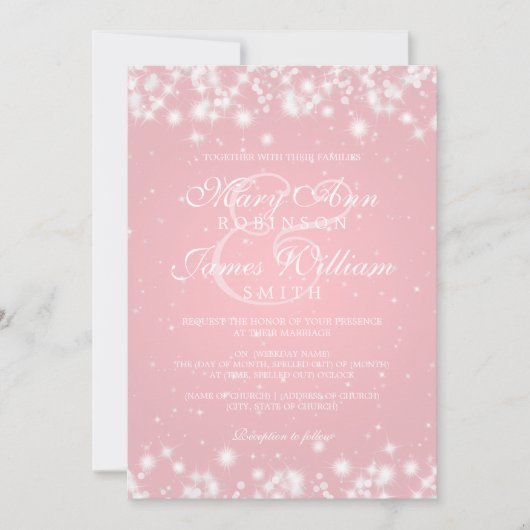 Elegant Wedding Winter Sparkle Blush Kaart (Voorkant)