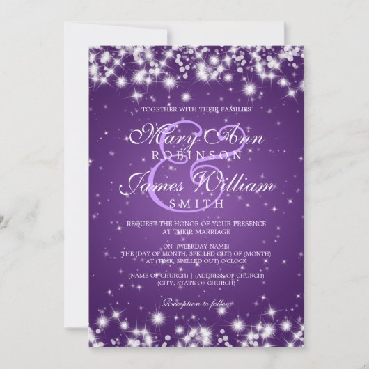 Elegant Wedding Winter Sparkle Paars Kaart (Voorkant)