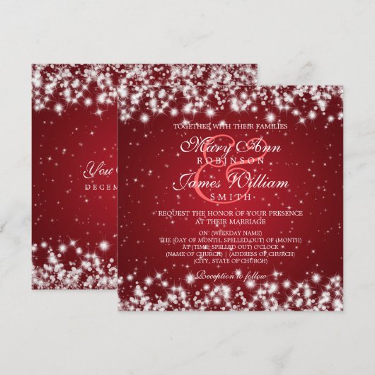 Elegant Wedding Winter Sparkle Red Kaart (Voorkant / Achterkant)