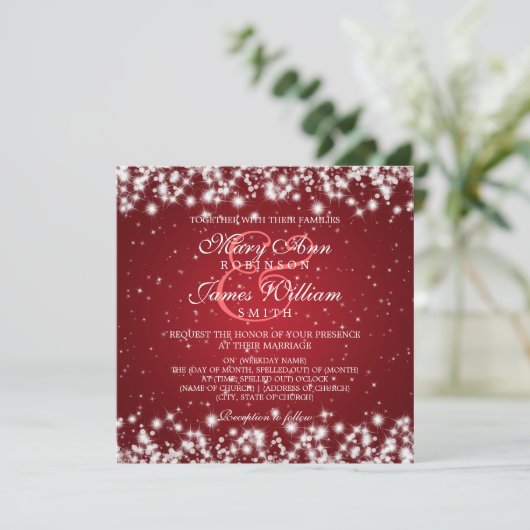Elegant Wedding Winter Sparkle Red Kaart (Staand voorkant)