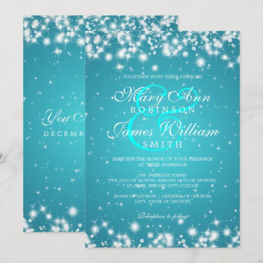 Elegant Wedding Winter Sparkle Turquoise Kaart (Voorkant / Achterkant)