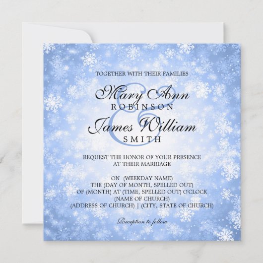 Elegant Wedding Winter Wonderland Sparkle Blue Kaart (Voorkant)