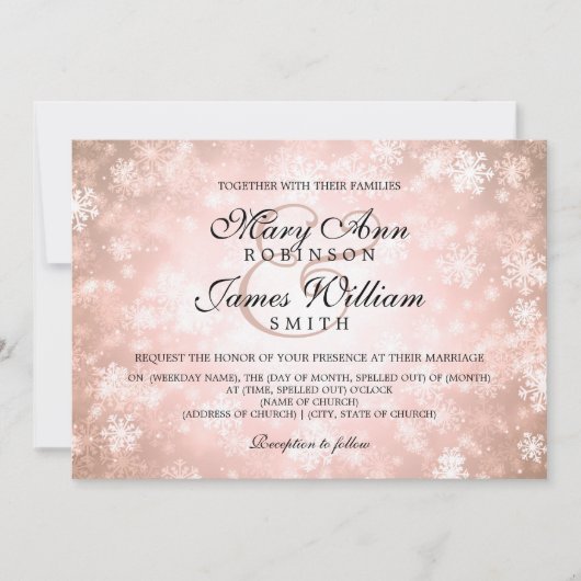 Elegant Wedding Winter Wonderland Sparkle Copper Kaart (Voorkant)