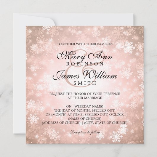 Elegant Wedding Winter Wonderland Sparkle Copper Kaart (Voorkant)