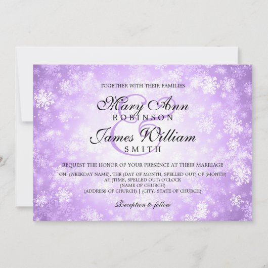 Elegant Wedding Winter Wonderland Sparkle Paars Kaart (Voorkant)