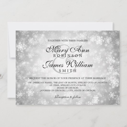 Elegant Wedding Winter Wonderland Sparkle Silver Kaart (Voorkant)
