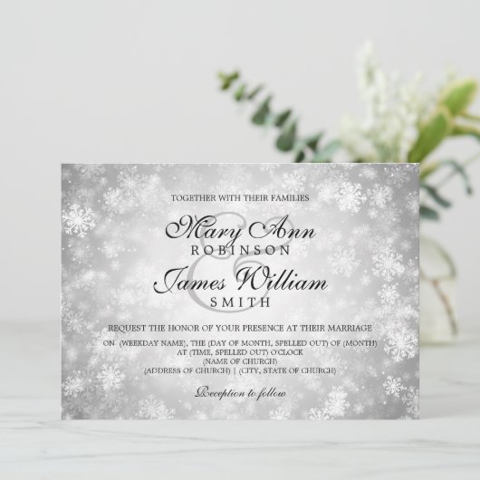 Elegant Wedding Winter Wonderland Sparkle Silver Kaart (Staand voorkant)
