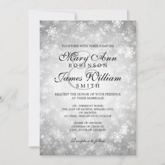 Elegant Wedding Winter Wonderland Sparkle Silver Kaart (Voorkant)