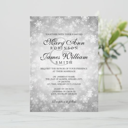 Elegant Wedding Winter Wonderland Sparkle Silver Kaart (Staand voorkant)