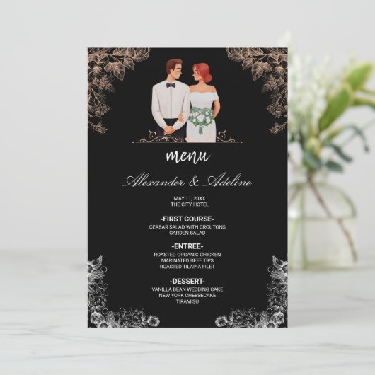 Elegant Wedding with Dark Floral  Menu (Staand voorkant)