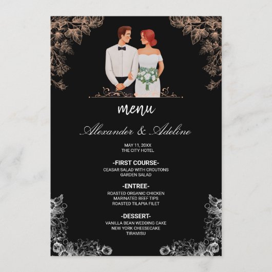 Elegant Wedding with Dark Floral Menu (Voorkant)