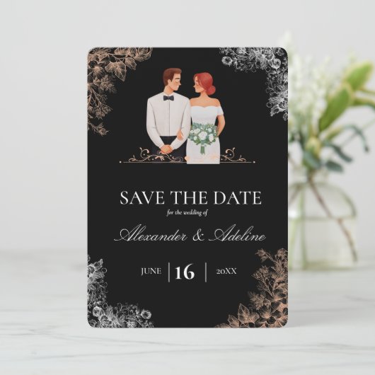 Elegant Wedding with Dark Floral  Save The Date (Staand voorkant)