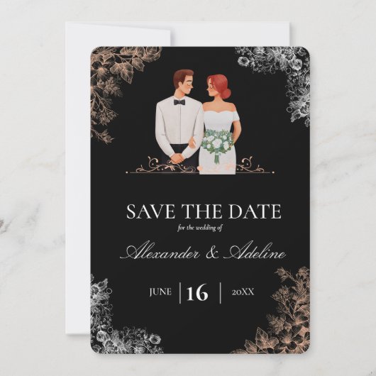 Elegant Wedding with Dark Floral  Save The Date (Voorkant)