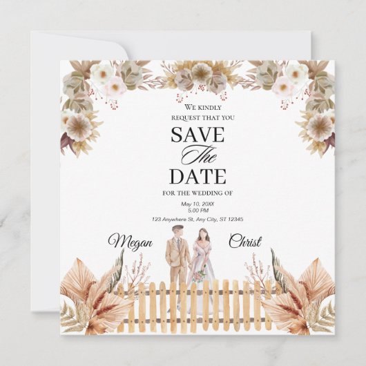Elegant Wedding with Dark Floral Save The Date (Voorkant)