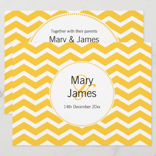 Elegant Wedding Yellow Chevron Pattern Kaart (Voorkant / Achterkant)