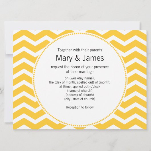 Elegant Wedding Yellow Chevron Pattern Kaart (Achterkant)