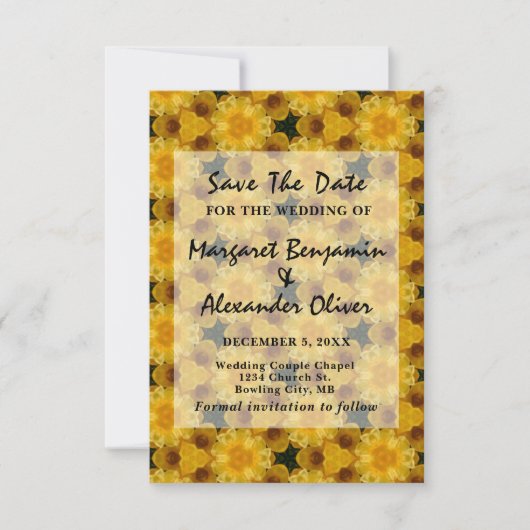 Elegant Wedding Yellow Flowers Pattern Custom Save Save The Date (Voorkant)