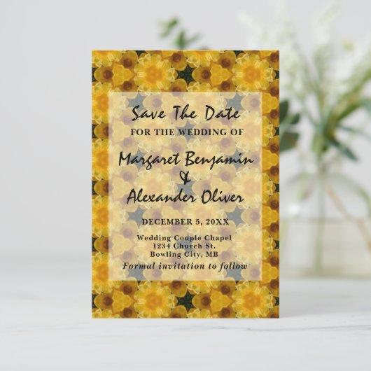 Elegant Wedding Yellow Flowers Pattern Custom Save Save The Date (Staand voorkant)