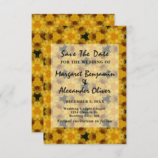 Elegant Wedding Yellow Flowers Pattern Custom Save Save The Date (Voorkant / Achterkant)