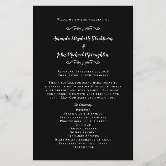 Elegant Weddings Black Modern Ceremony Programma's (Voorkant)