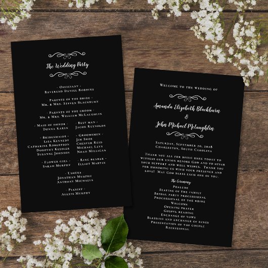Elegant Weddings Black Modern Ceremony Programma's