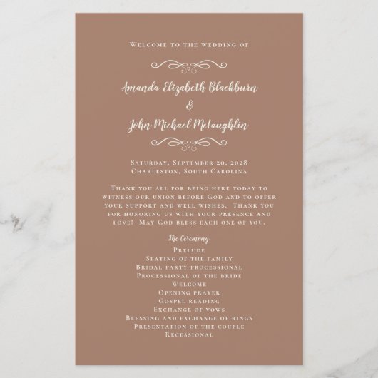 Elegant Weddings Mocha Modern Ceremony Programs (Voorkant)