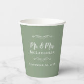 Elegant Weddings Sage Green Mr & Mrs Couple Papieren Bekers (Achterkant)