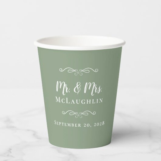 Elegant Weddings Sage Green Mr & Mrs Couple Papieren Bekers (Voorkant)
