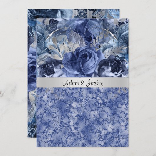 ELEGANT WEDERFLORAAL BLAUWE MARBLE KAART (Voorkant / Achterkant)