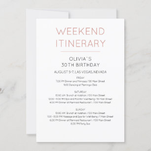 Elegant Weekend Birthday Itinerary Uitnodiging