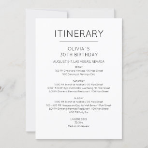Elegant Weekend Birthday Itinerary Uitnodiging