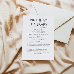 Elegant Weekend Birthday Itinerary Uitnodiging