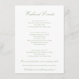 Elegant Weekend Evenementen Sage Green Wedding Informatiekaartje