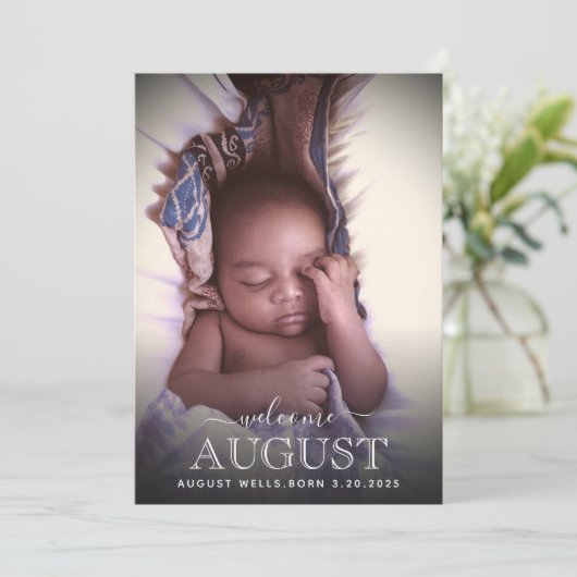 Elegant Welcome Baby Birth Announding Photo Card (Staand voorkant)