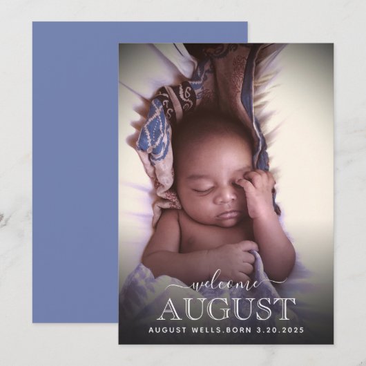 Elegant Welcome Baby Birth Announding Photo Card (Voorkant / Achterkant)
