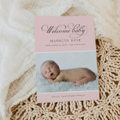 Elegant Welcome Baby Girl Bleek Roze Foto geboorte Aankondiging