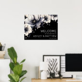 Elegant Welcome Black White Floral Welcome Sign Poster (Thuiskantoor)