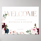 Elegant Welcome Roos Gold Burgundy & Navy Florals Poster (Voorkant)