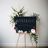 Elegant Welcome Roos Gold Burgundy & Navy Florals Poster