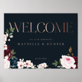 Elegant Welcome Roos Gold Burgundy & Navy Florals Poster (Voorkant)