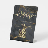 Elegant Welcome Script WIFI Agate Black Marble Reclamebord Met Voetstuk (Voorkant)