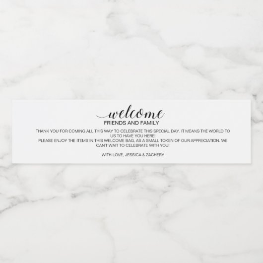 Elegant Welkom bij Bruiloft Out of Town Gasten Waterfles Etiket (Enkel label)