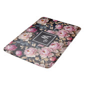 Elegant Welkom Blush Roze Pioen Bloemen Monogram Badmat (Gekanteld)