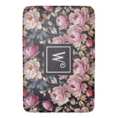 Elegant Welkom Blush Roze Pioen Bloemen Monogram Badmat (Voorkant Verticaal)