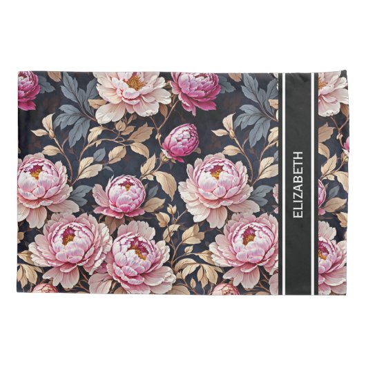 Elegant Welkom Blush Roze Pioen Bloemen Naam Kussensloop (Achterkant)