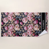 Elegant Welkom Blush Roze Pioen Bloemen Naam Strandlaken (Voorkant)